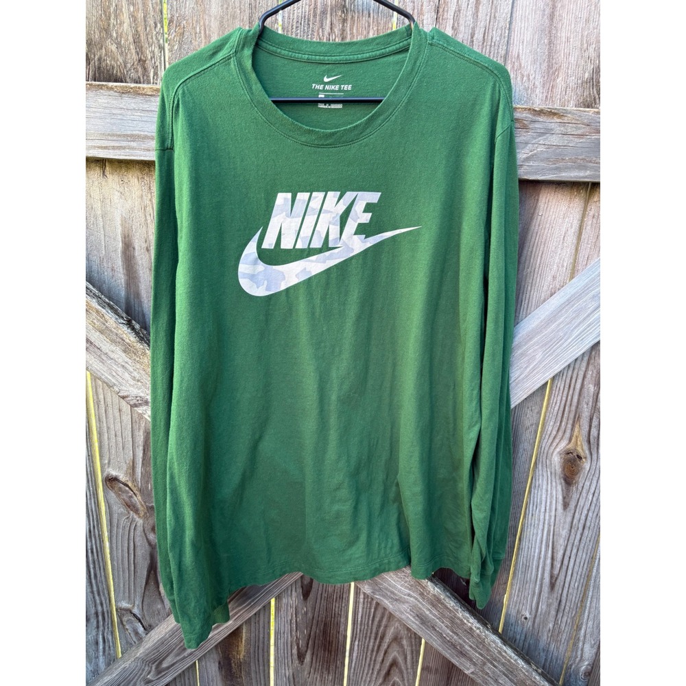 Nike Mens Long Sleeve Graphic T-Shirt Green Camo Logo XL